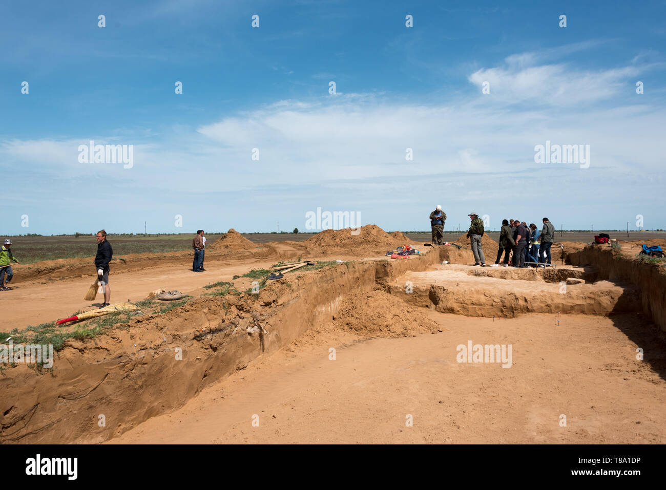 Archaeological excavations of the Sarmatians burials with gold treasures in Astrakhan, Russia. Stock Photo