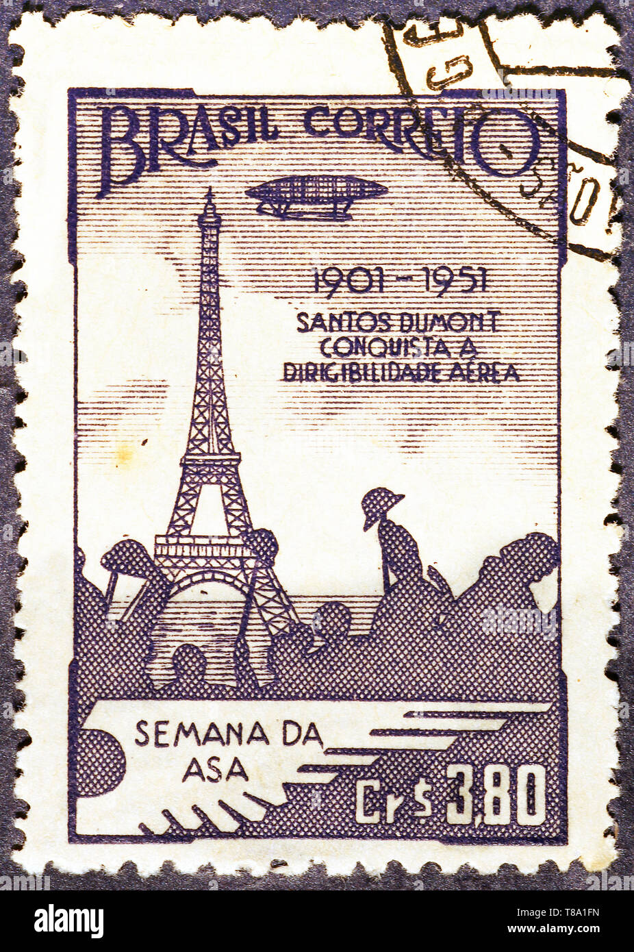 Vintage brazilian postage stamp with Eiffel tower in Paris Stock Photo