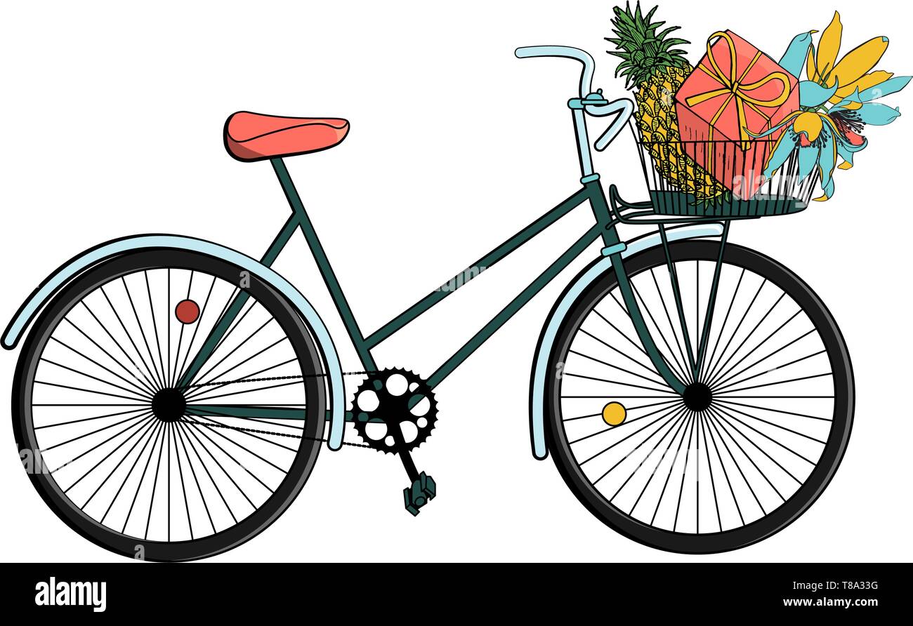 Vintage Bicycle With Basket Clip Art