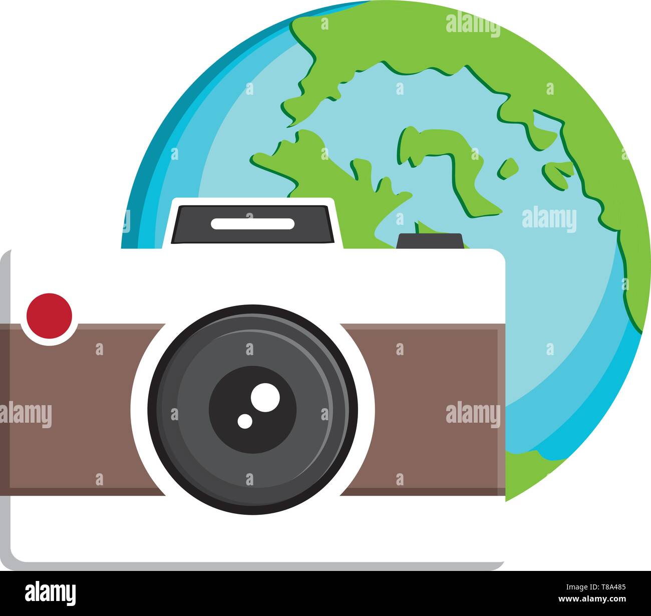 camera photographic with world planet earth vector illustration design ...