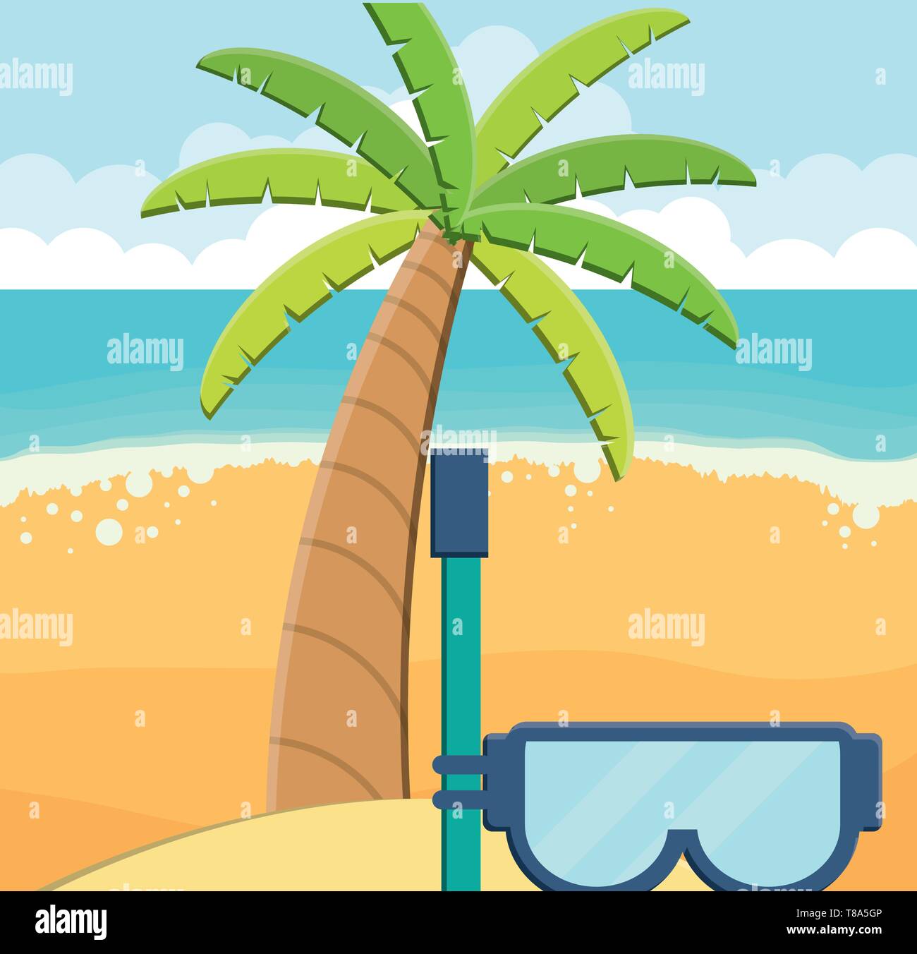 trees palms beach scene with snorkel vector illustration design Stock ...