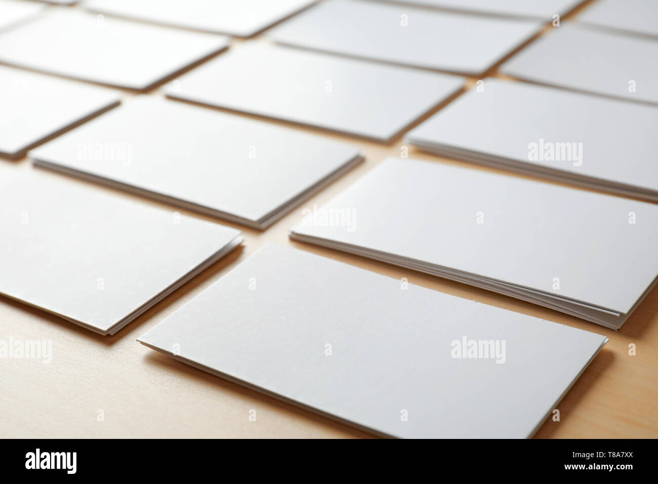 Blank Business Cards On Wooden Background Closeup Stock
