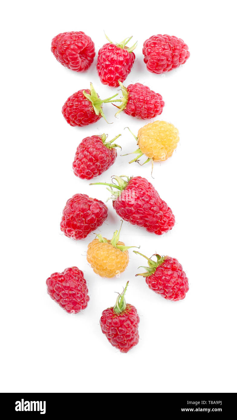 Fresh ripe raspberries on white background Stock Photo - Alamy