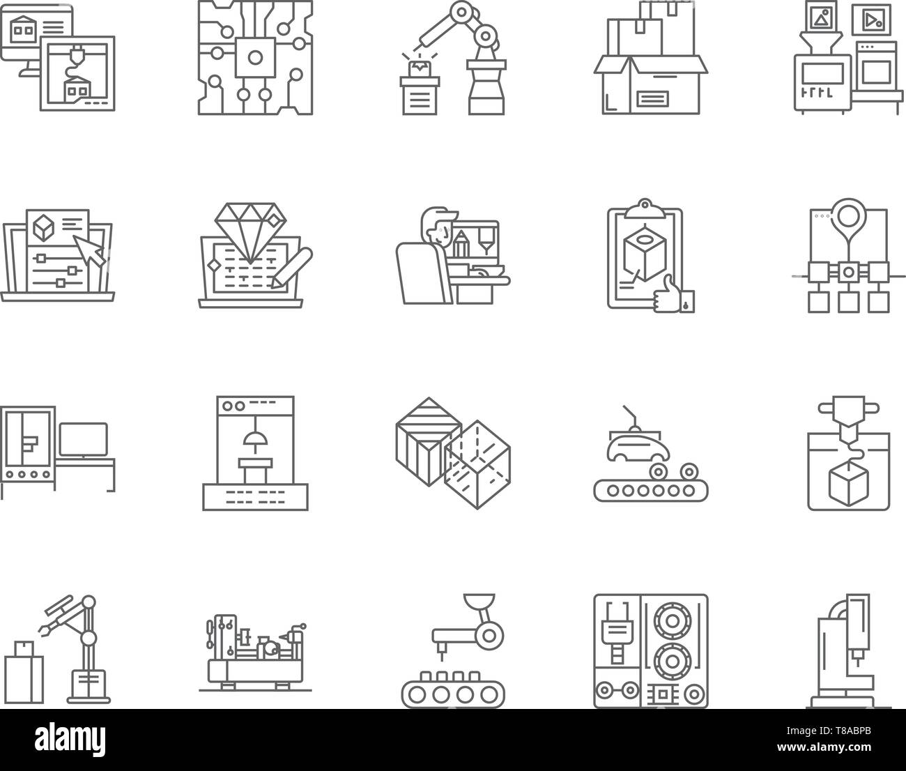 3d printing line icons, signs, vector set, outline illustration concept ...