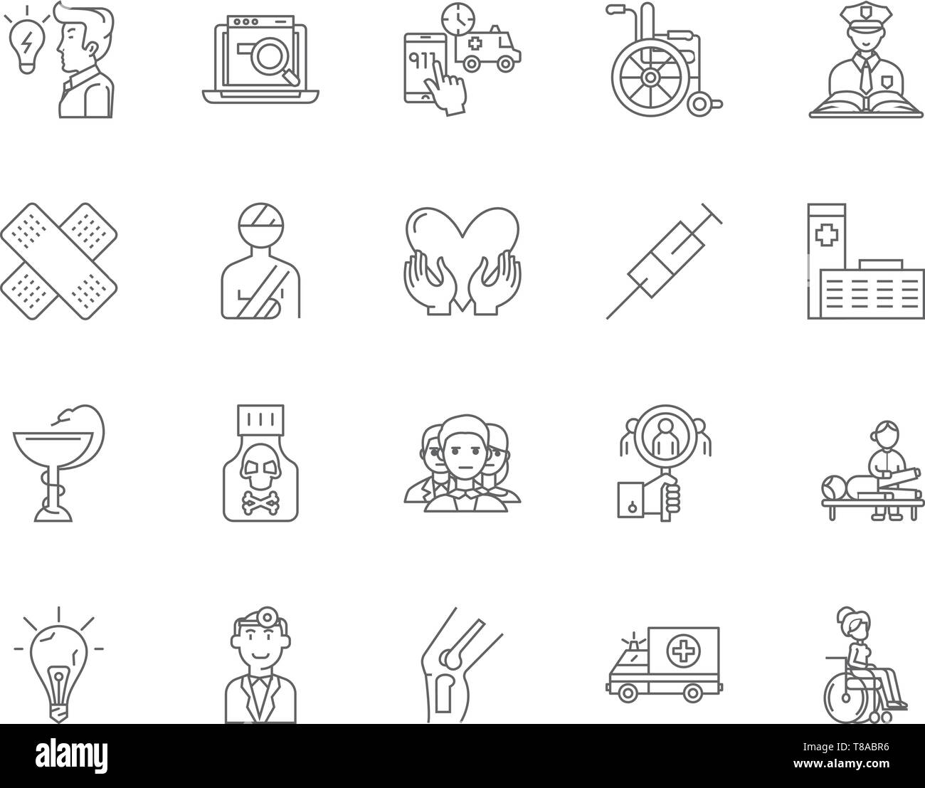 Accident investigation line icons, linear signs, vector set, outline concept illustration Stock Vector