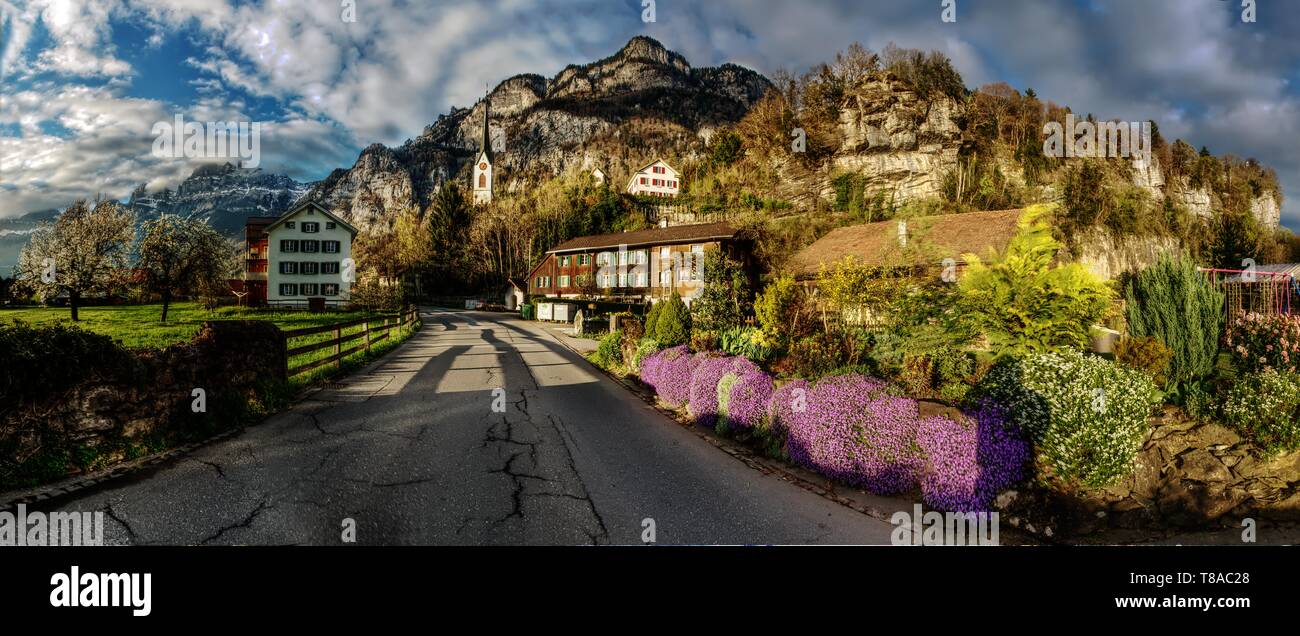 Swiss village of Berschis in Spring Stock Photo