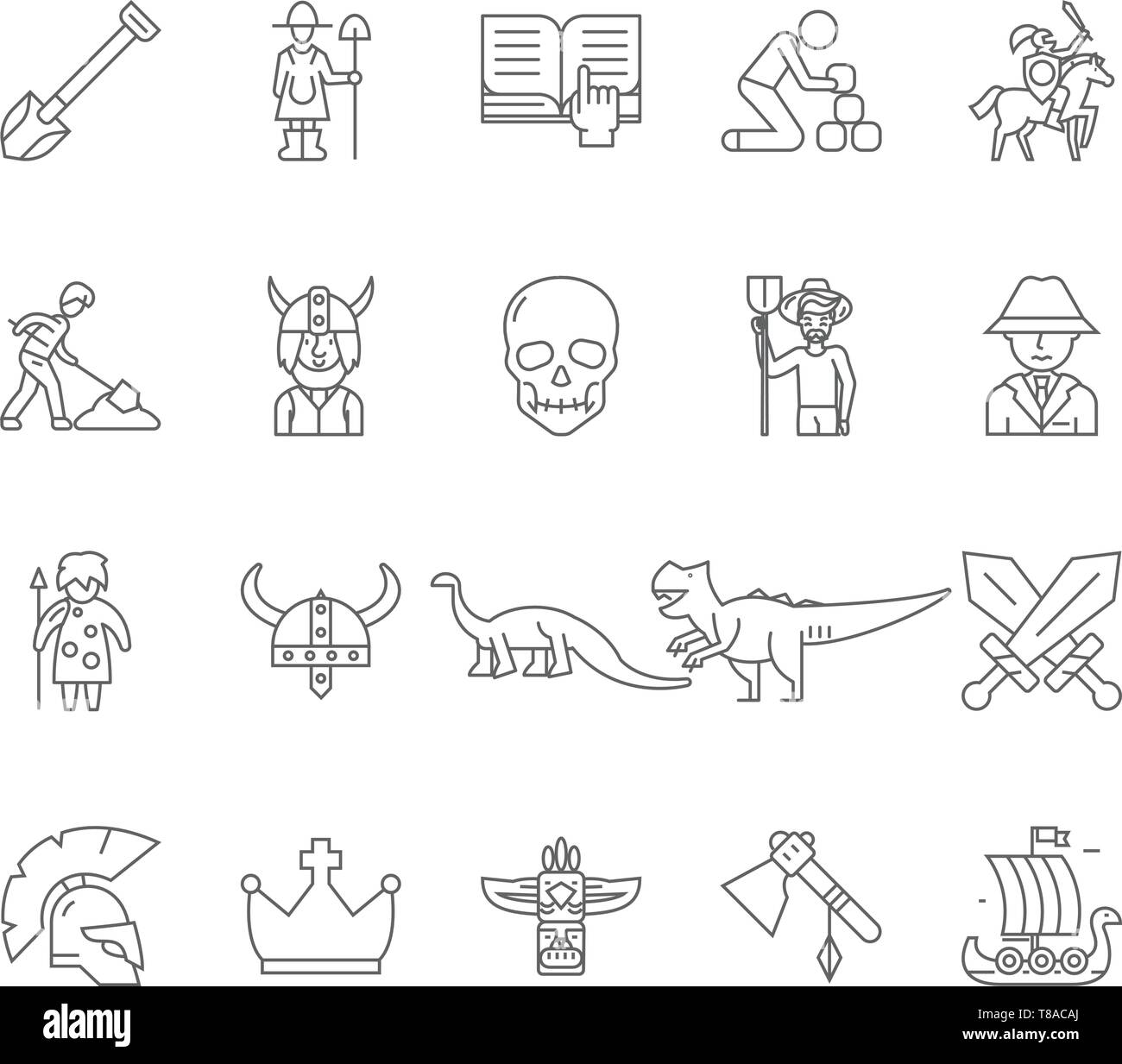 Archaelogists line icons, signs, vector set, outline illustration concept  Stock Vector