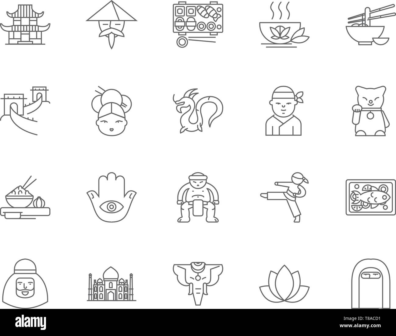 Asia line icons, signs, vector set, outline illustration concept  Stock Vector