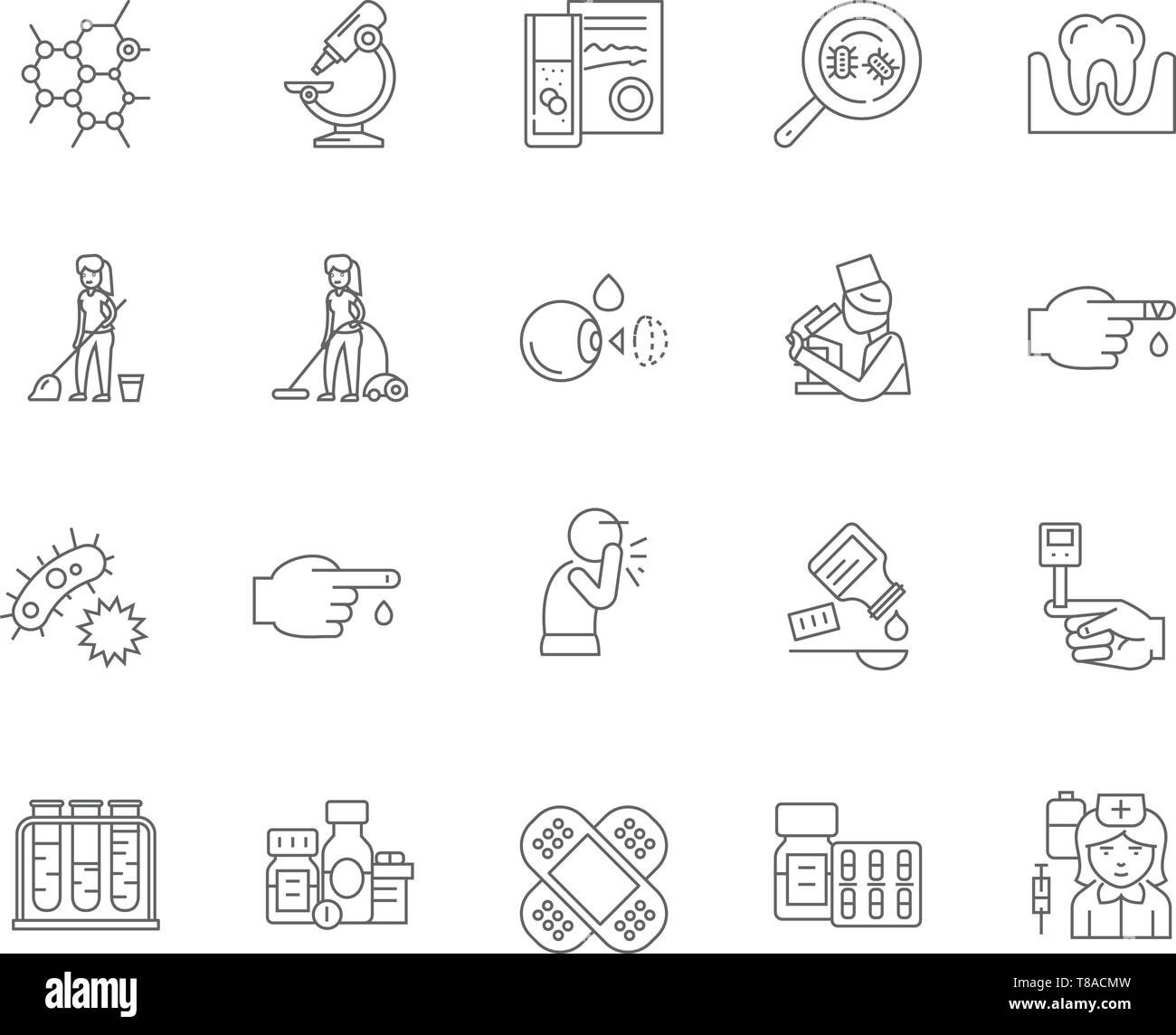 Bacteria line icons, signs, vector set, outline illustration concept ...