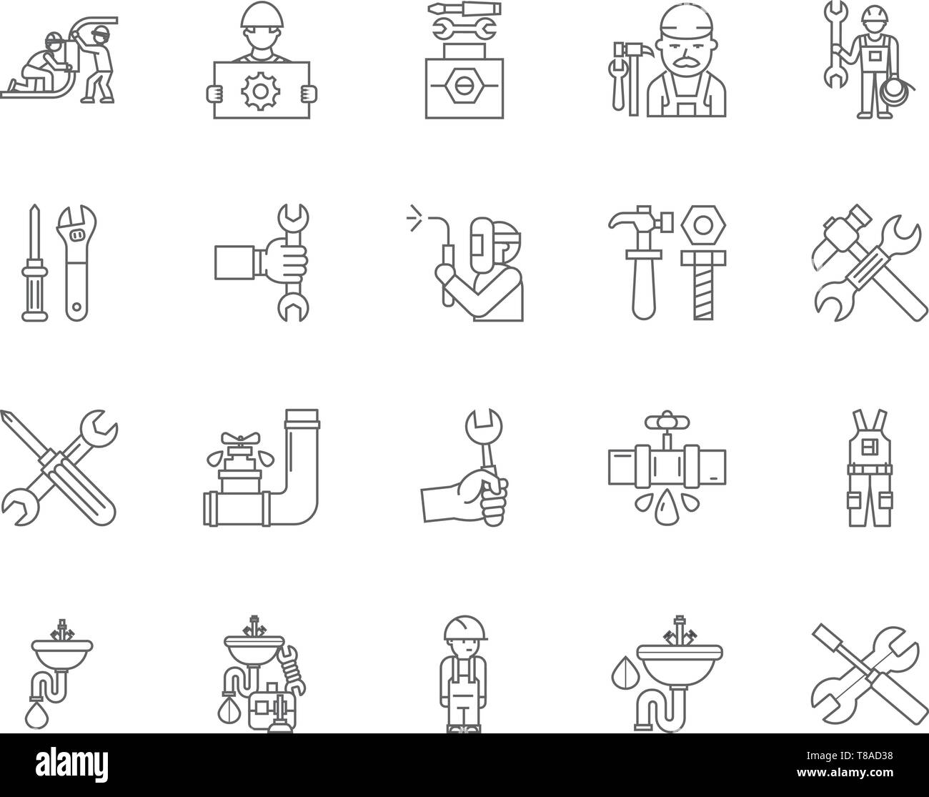 Boiler installations and repairs line icons, signs, vector set, outline illustration concept  Stock Vector