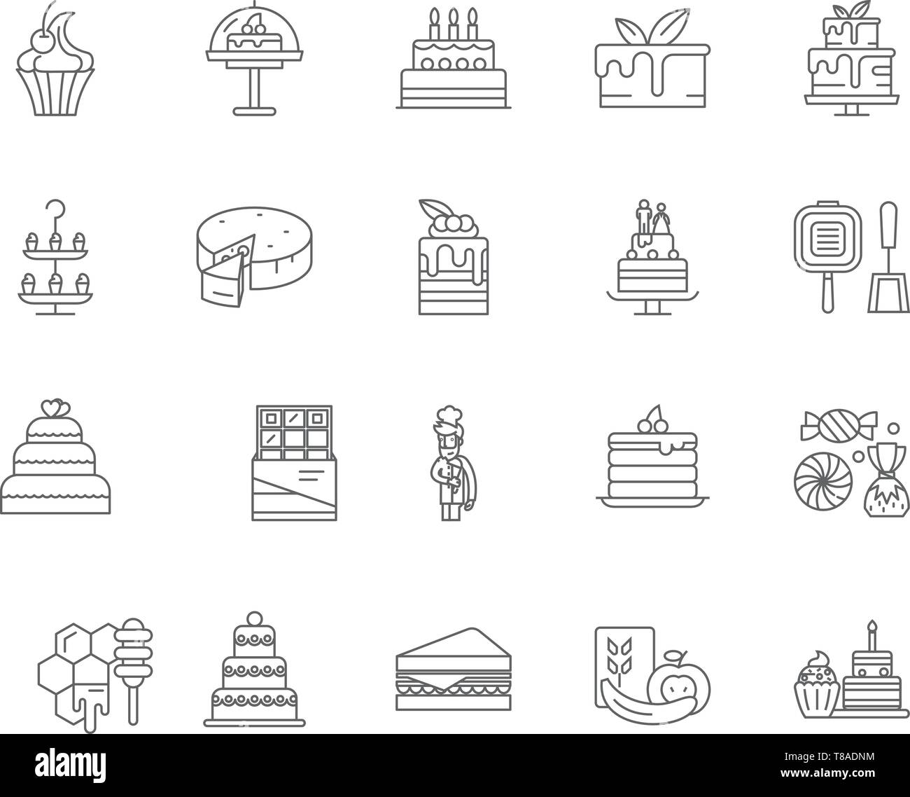 Cake making line icons, signs, vector set, outline illustration concept  Stock Vector