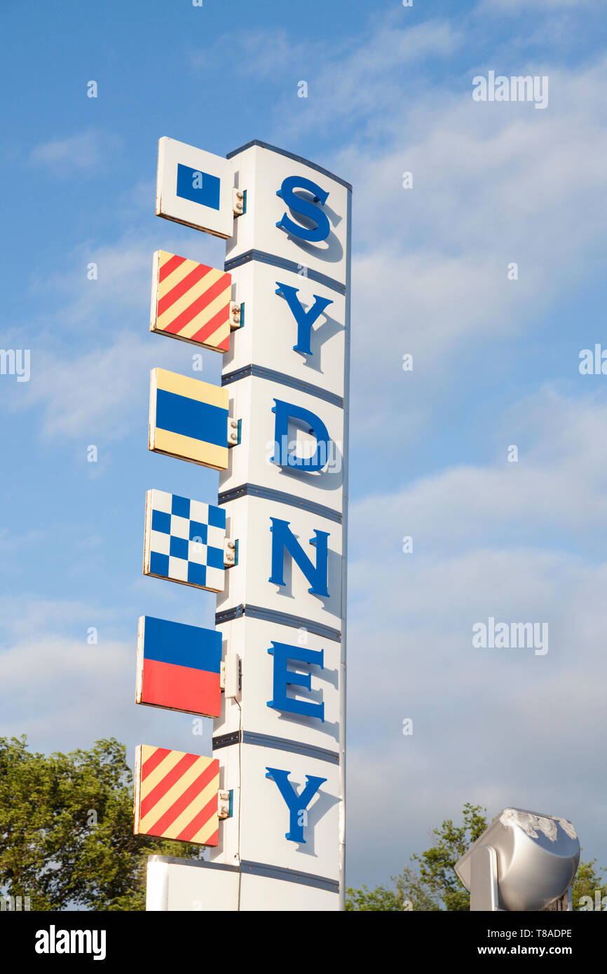 Sydney sign againsty blue sky. Sydney, Nova Scotia, Canada. Stock Photo