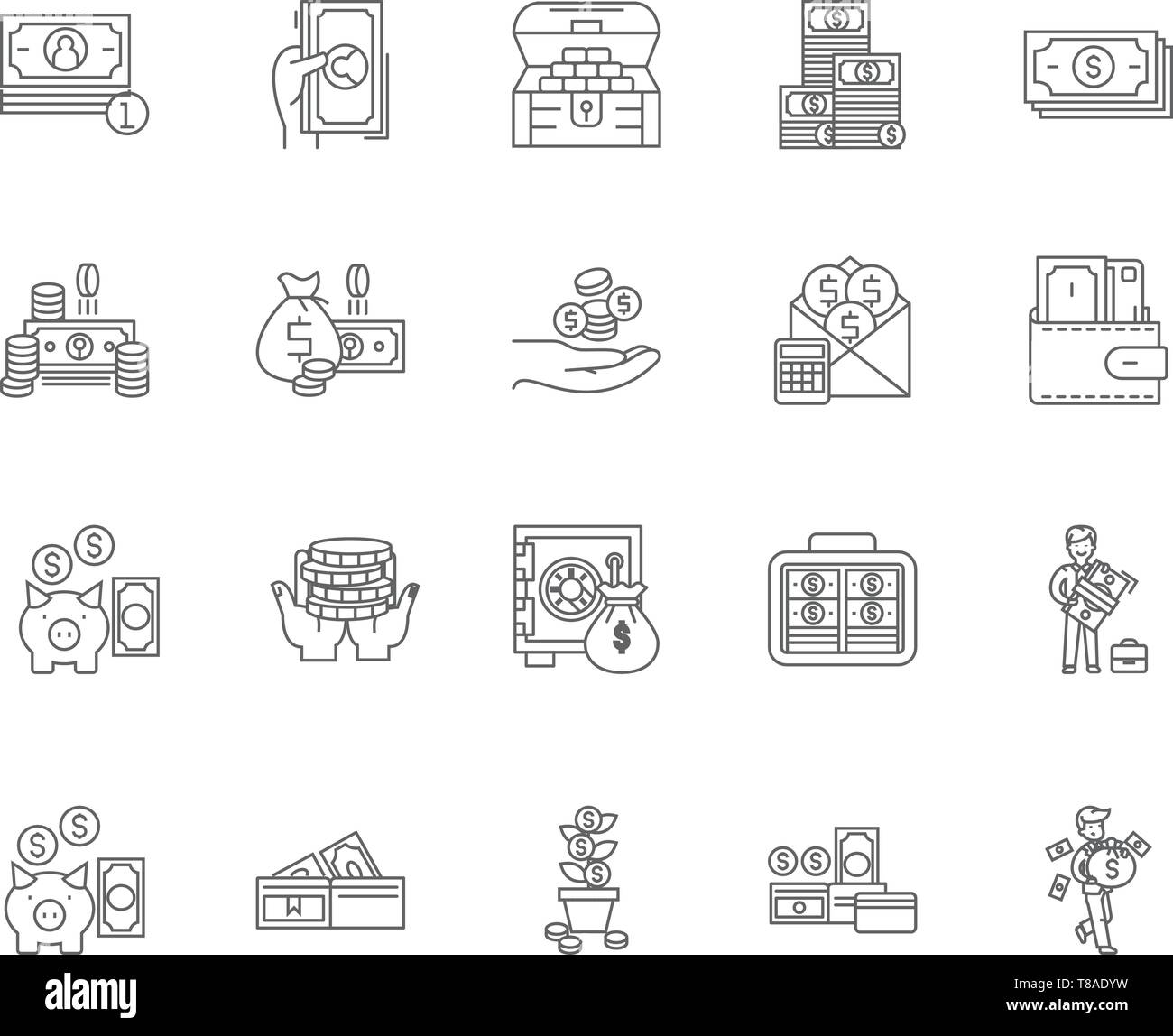 Cash and carry line icons, signs, vector set, outline illustration