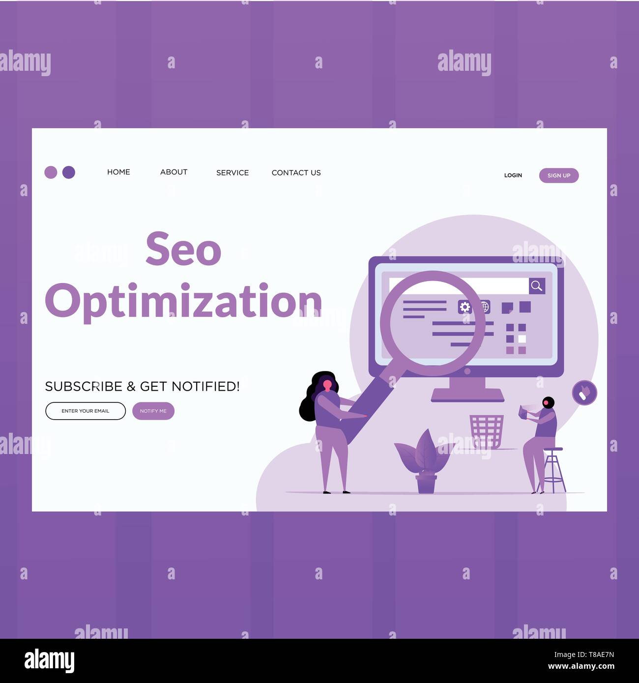 Seo optimization- Vector flat style seo optimization landing page illustration Stock Vector