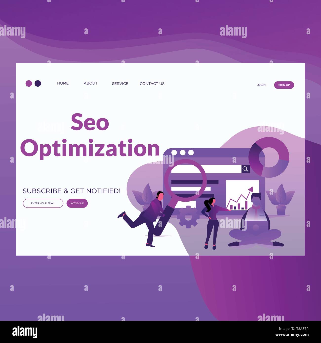 Seo Optimization- Modern Flat seo optimization vector illustration landing page. Stock Vector