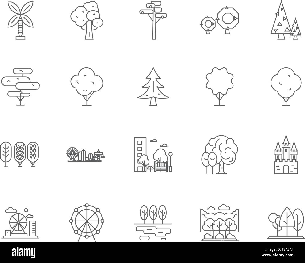 City parks line icons, signs, vector set, outline illustration concept  Stock Vector