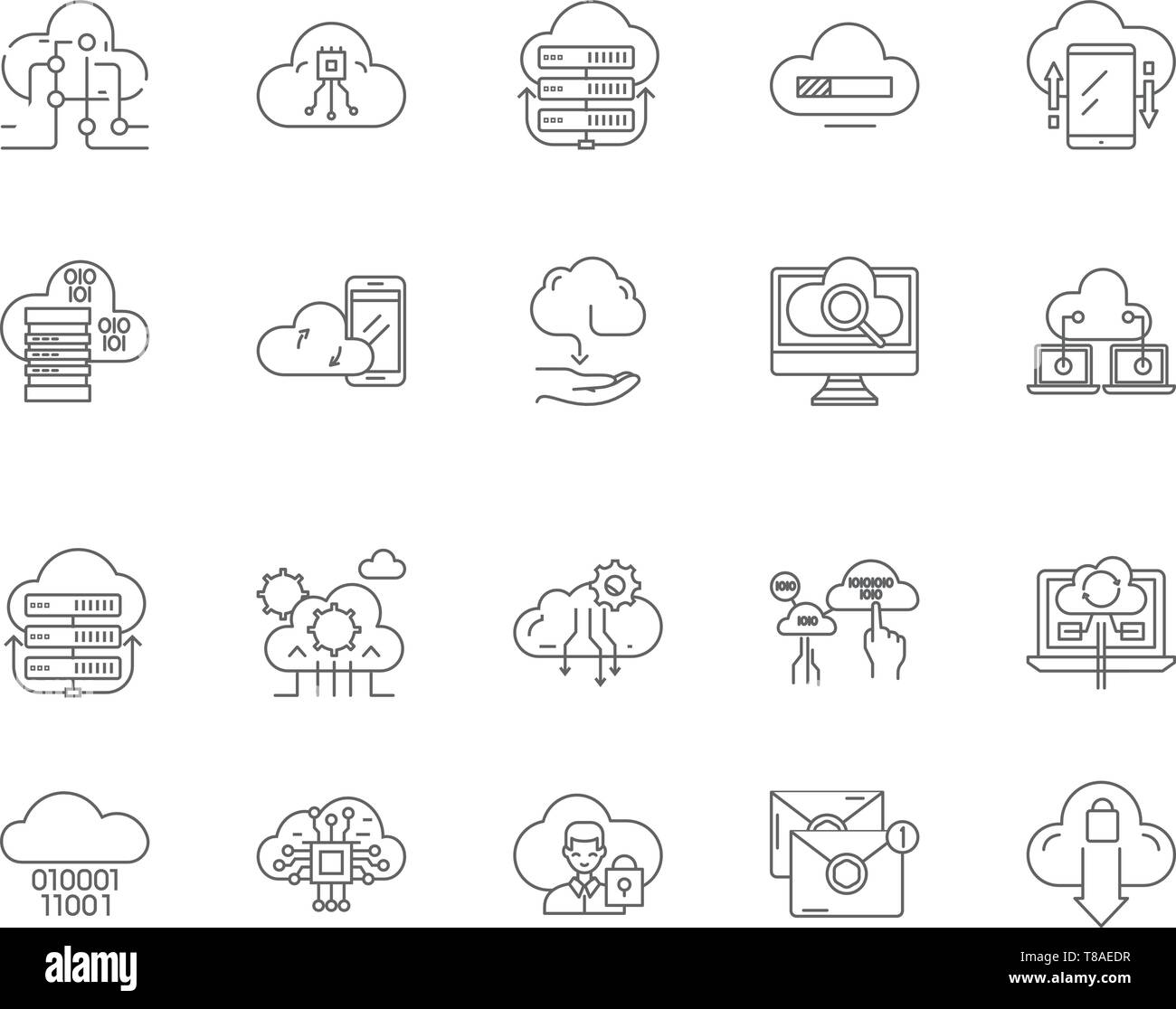 Cloud technology line icons, signs, vector set, outline illustration ...