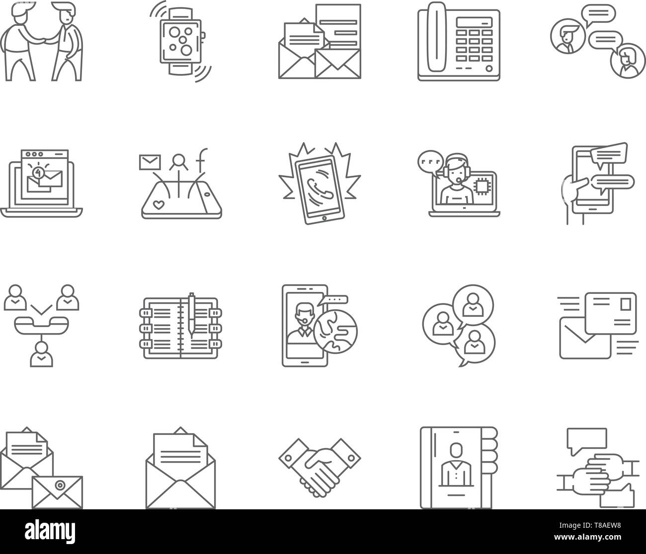 Contact line icons, signs, vector set, outline illustration concept ...