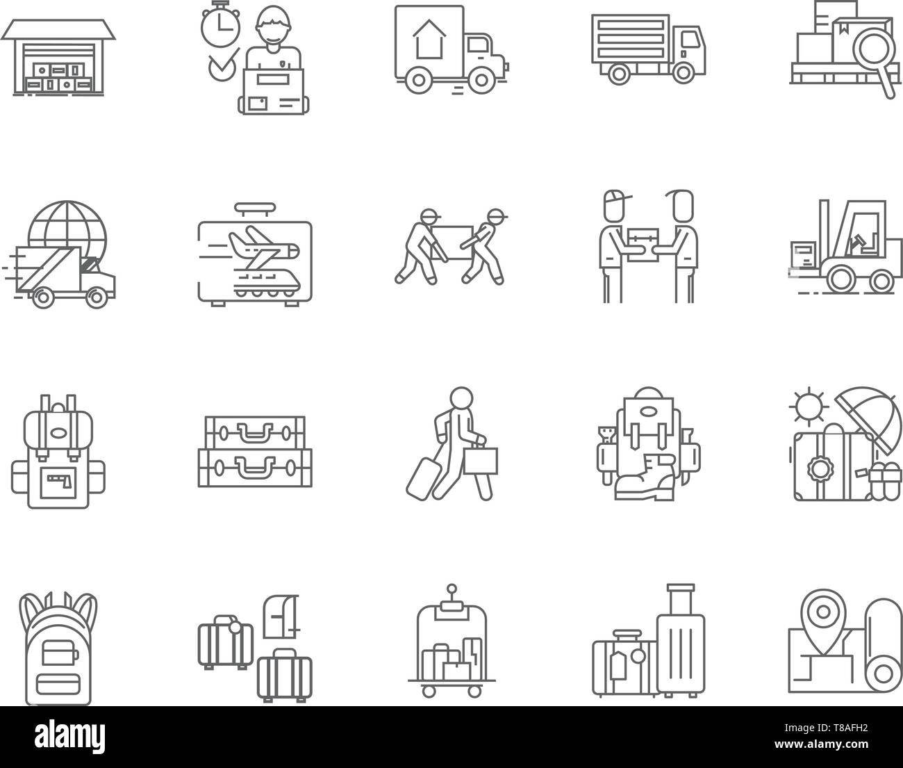 Delivery services line icons, signs, vector set, outline illustration concept  Stock Vector