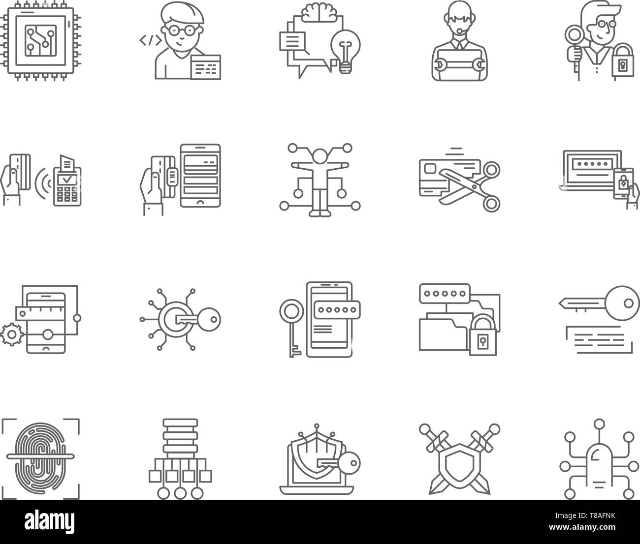 Digital security line icons, signs, vector set, outline illustration ...