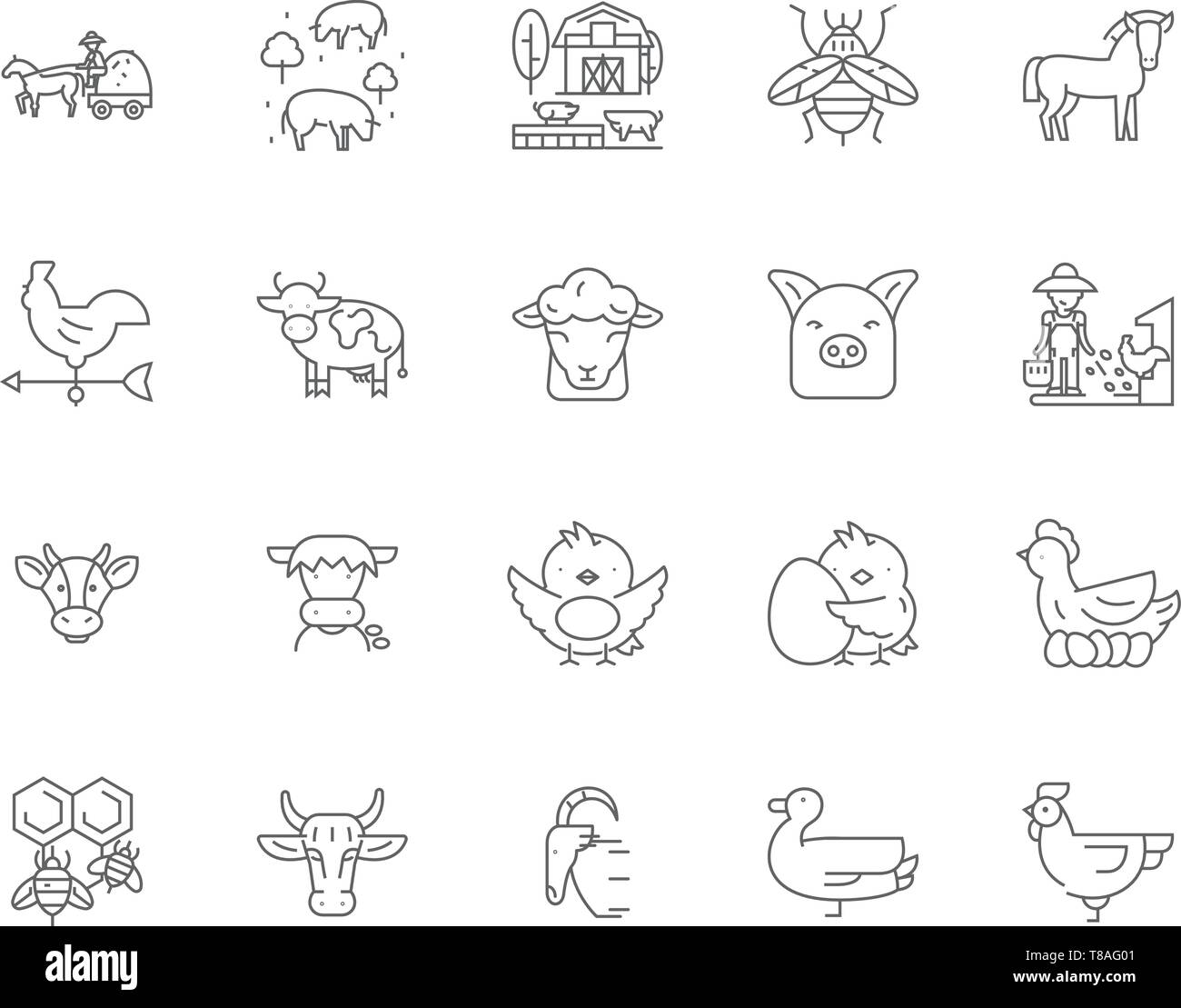 Domestic farm animals line icons, signs, vector set, outline illustration  concept Stock Vector Image & Art - Alamy