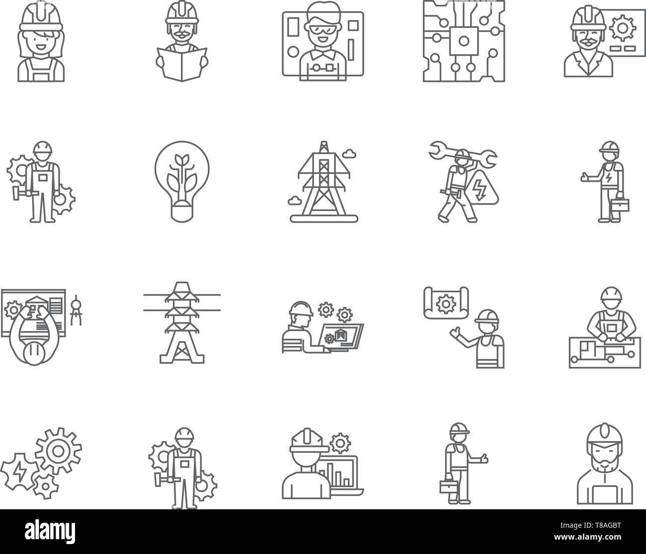 Electrician line icons, signs, vector set, outline illustration concept  Stock Vector