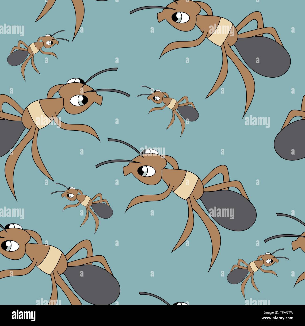 Cute ants image. Seamless vector vector pattern Stock Vector