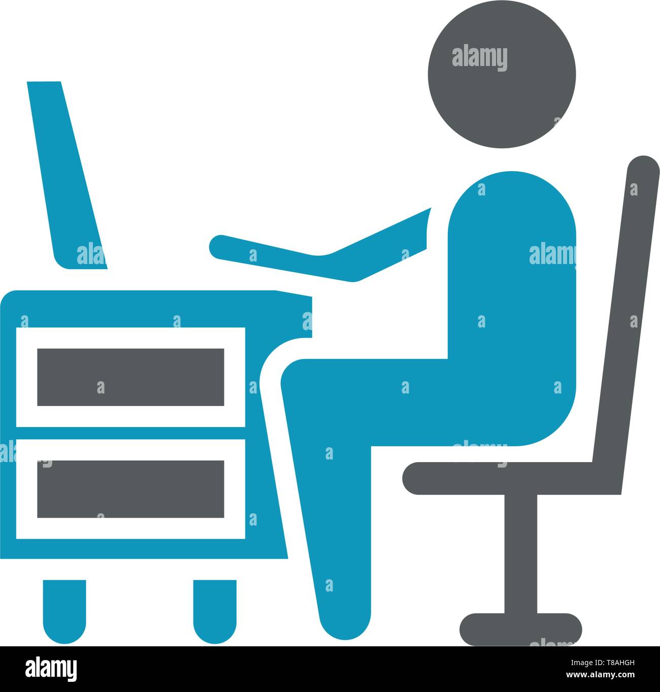 Office working- Office working with laptop vector icon Stock Vector