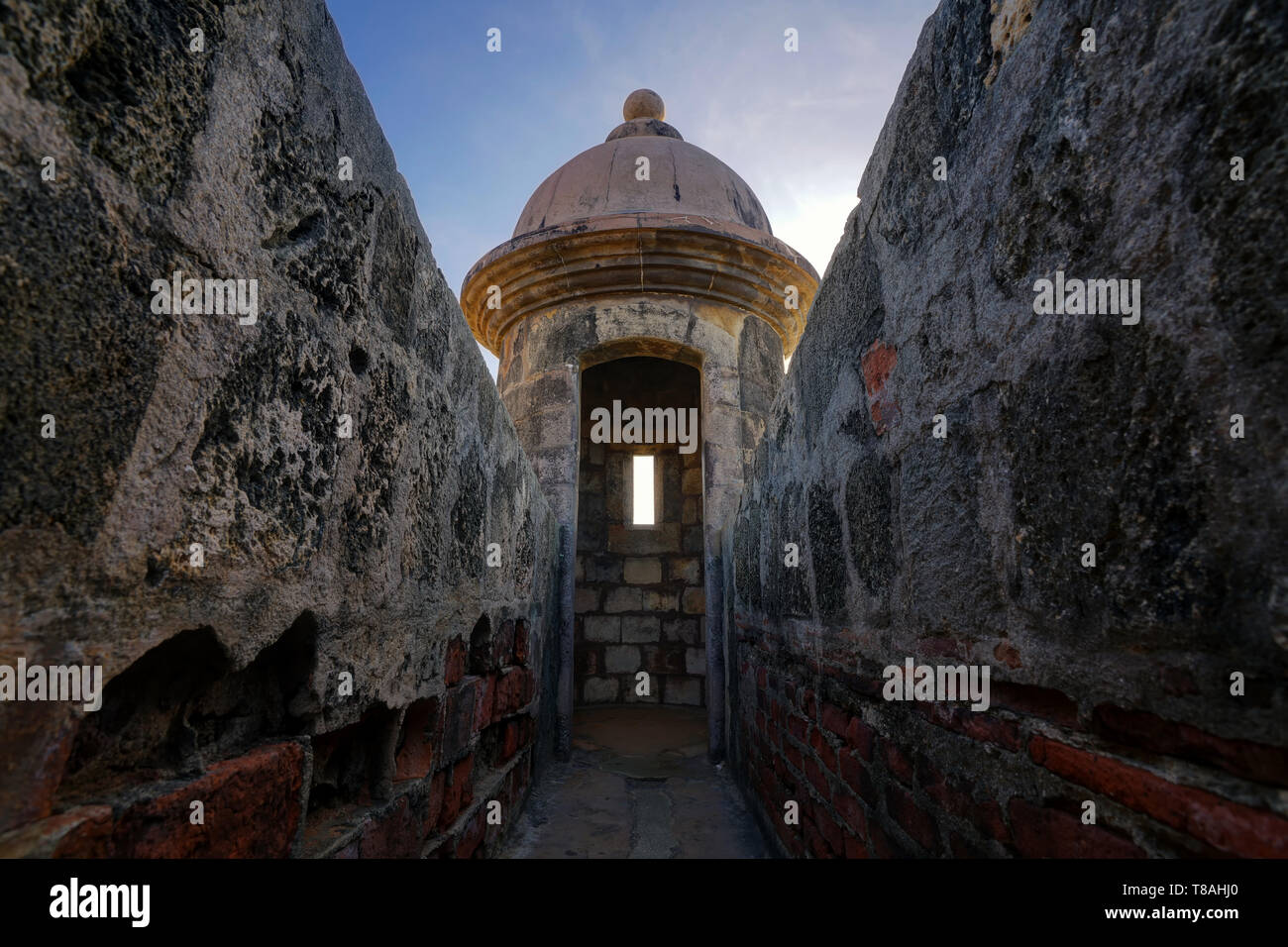 Sentry Box at Fort San Felipe Del Morro in San Juan National Historic Site. San Juan, Puerto Rico, USA. Stock Photo