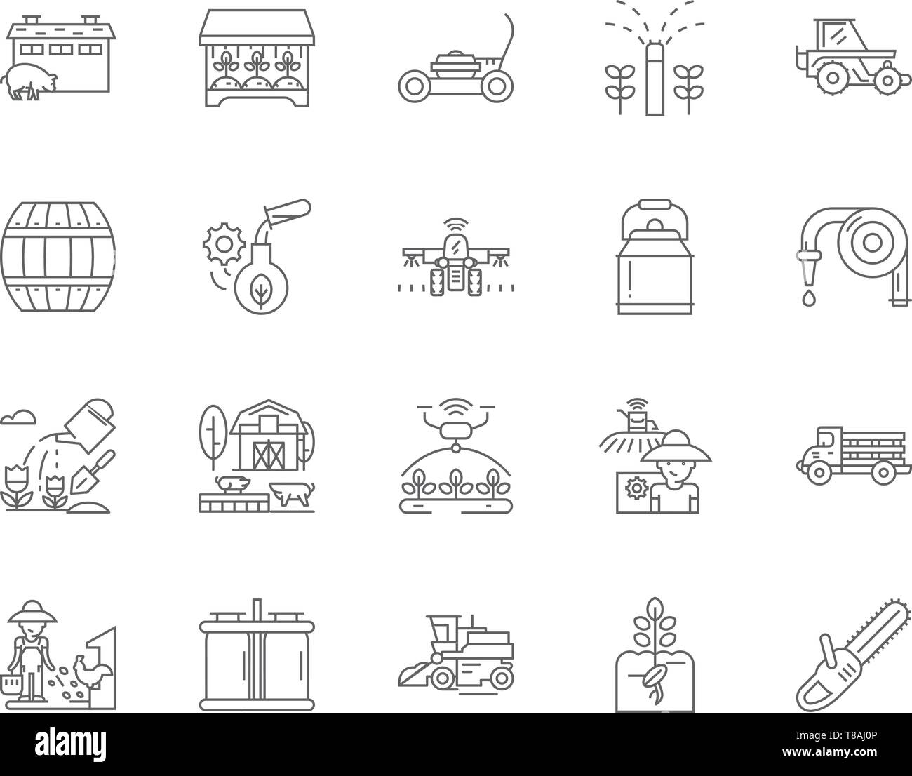 Farming services line icons, signs, vector set, outline illustration ...