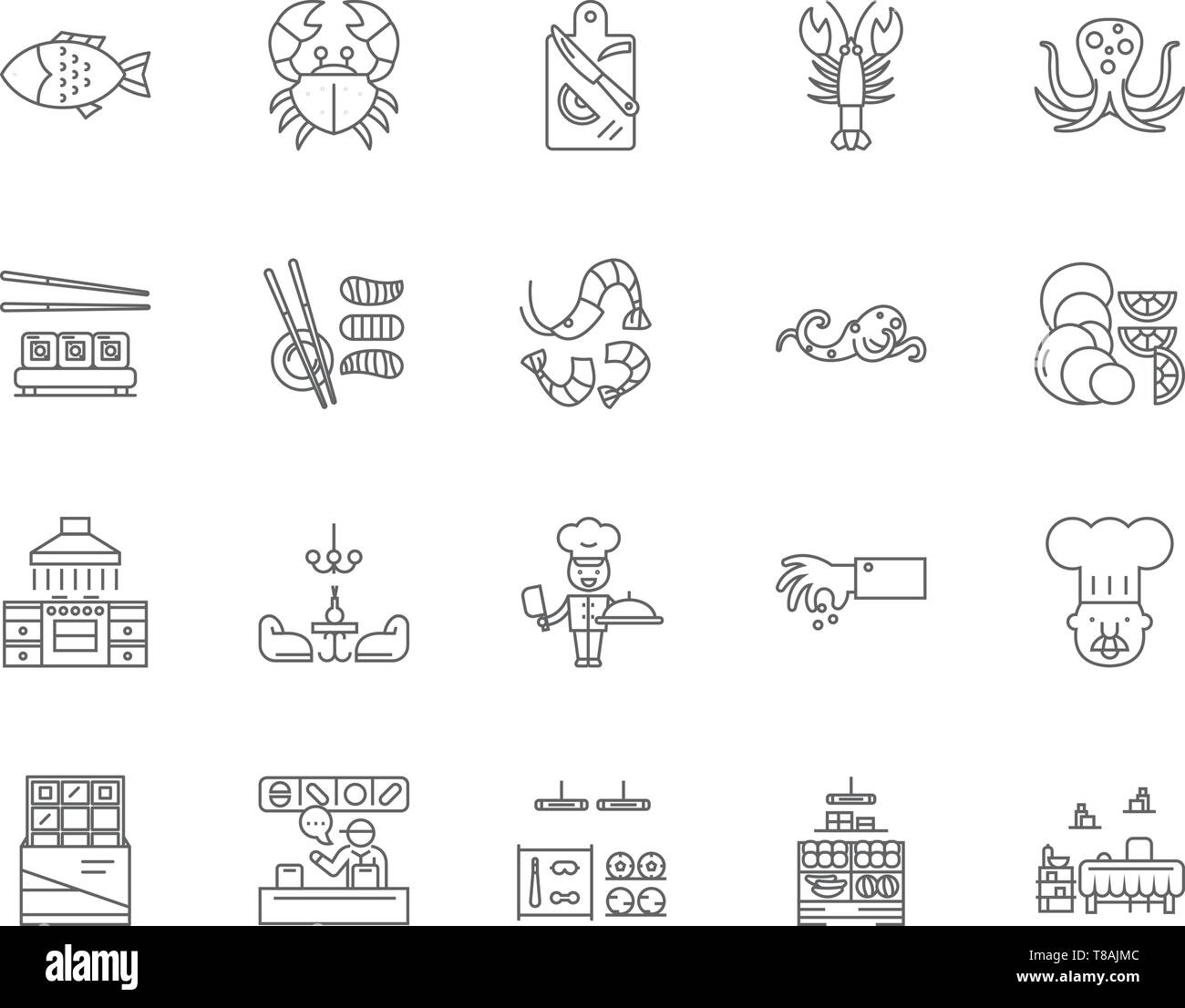 Fish restaurant line icons, signs, vector set, outline illustration ...