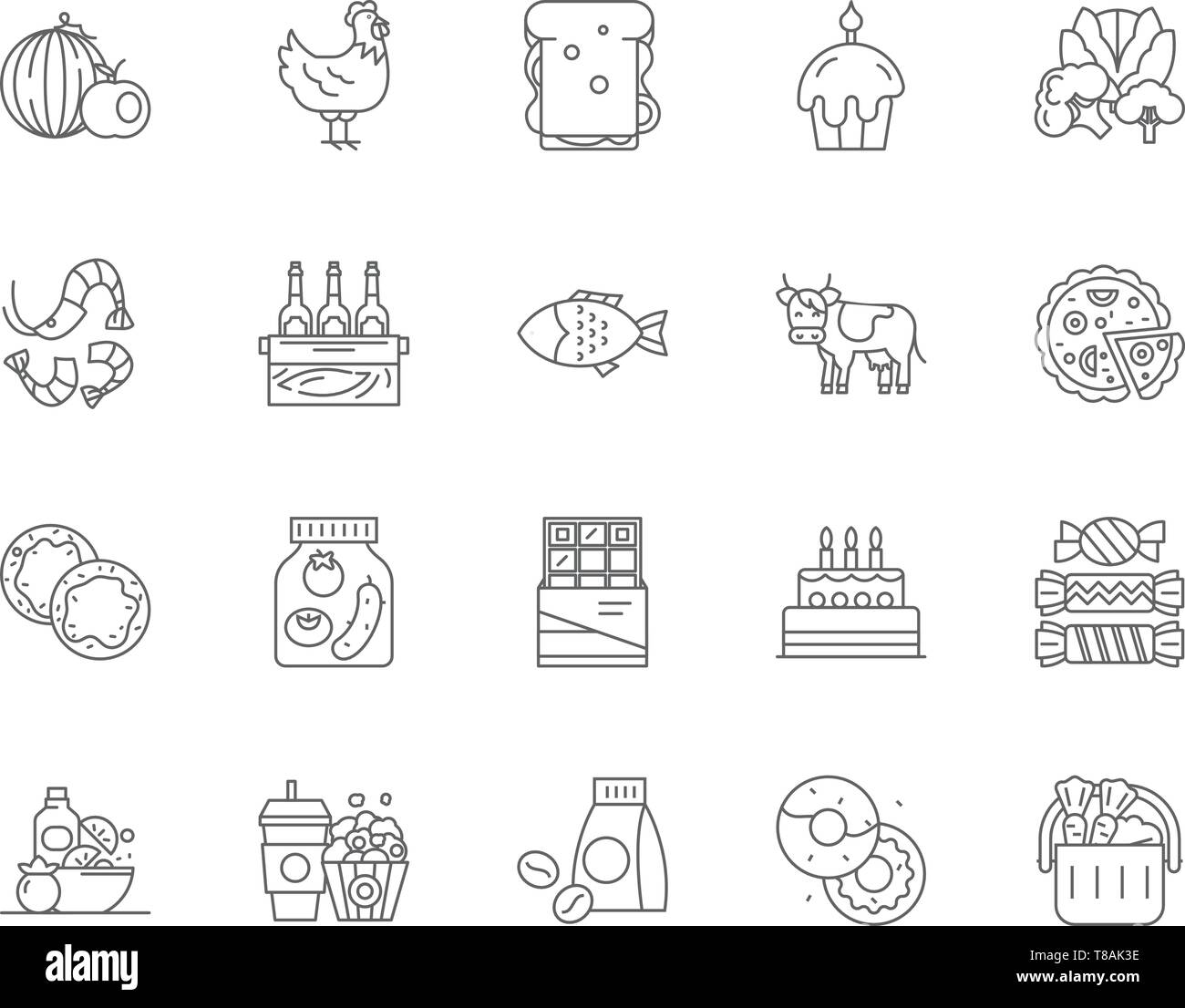 Food production line icons, signs, vector set, outline illustration concept  Stock Vector