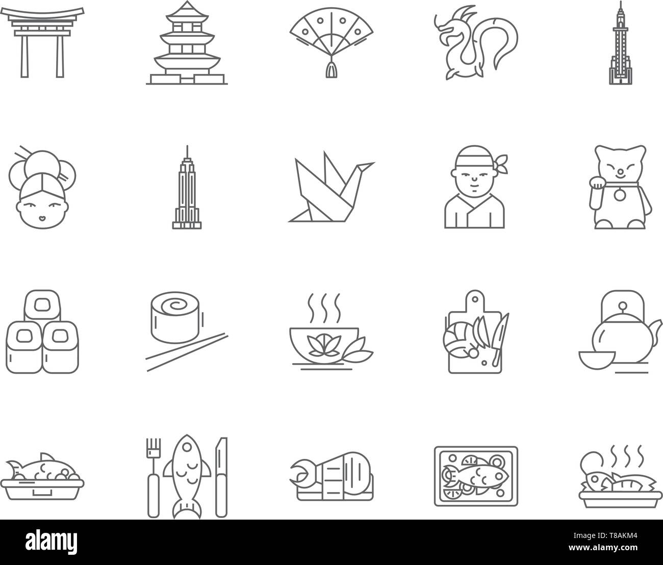 Japan line icons, signs, vector set, outline illustration concept  Stock Vector