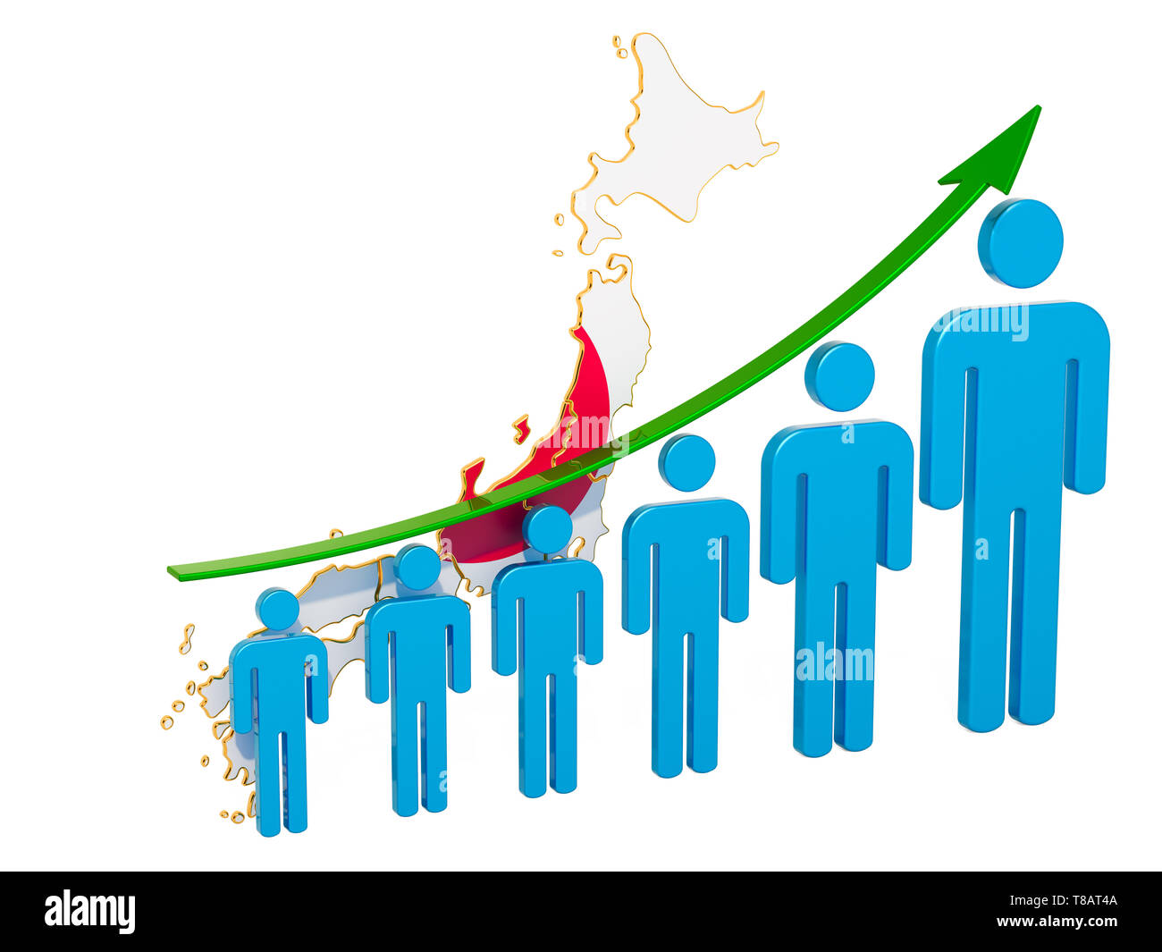 Rating of employment and unemployment or mortality and fertility in Japan, concept. 3D rendering isolated on white background Stock Photo