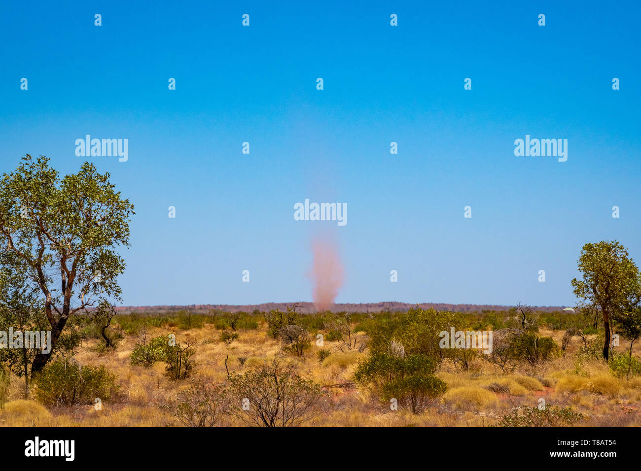 Sand landspout whirlwind sand tornado dust devil in Australian dessert Stock Photo
