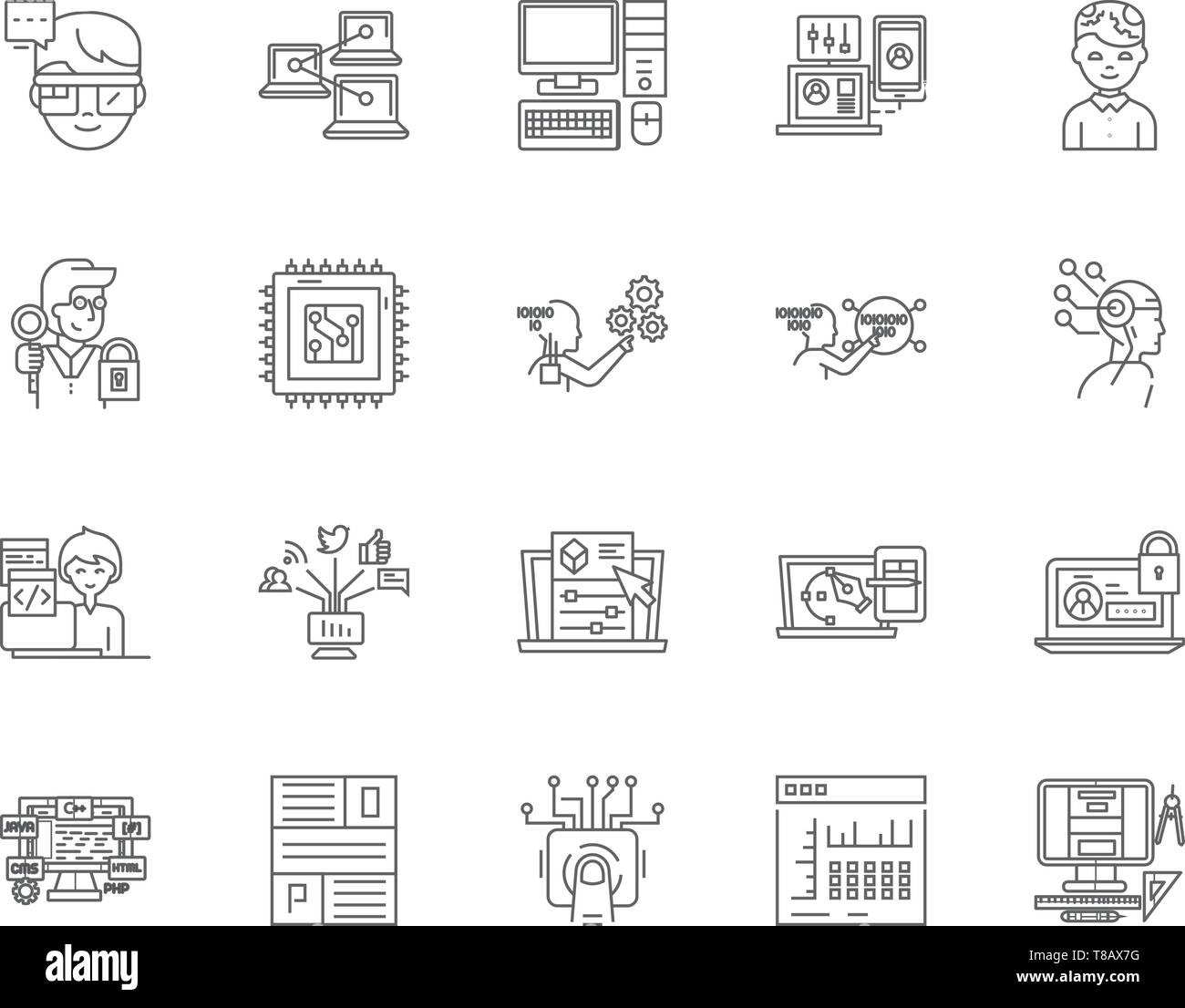 Front end development line icons, signs, vector set, outline ...