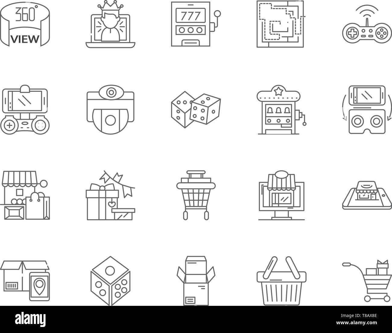 Game shops line icons, signs, vector set, outline illustration concept  Stock Vector