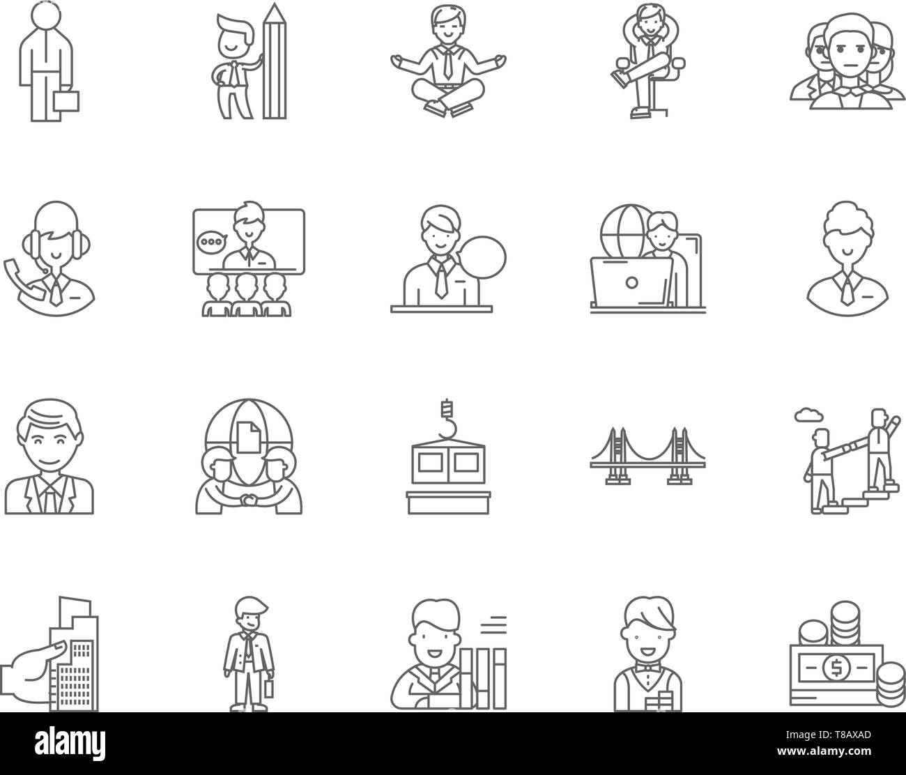 General construction contractors line icons, signs, vector set, outline illustration concept