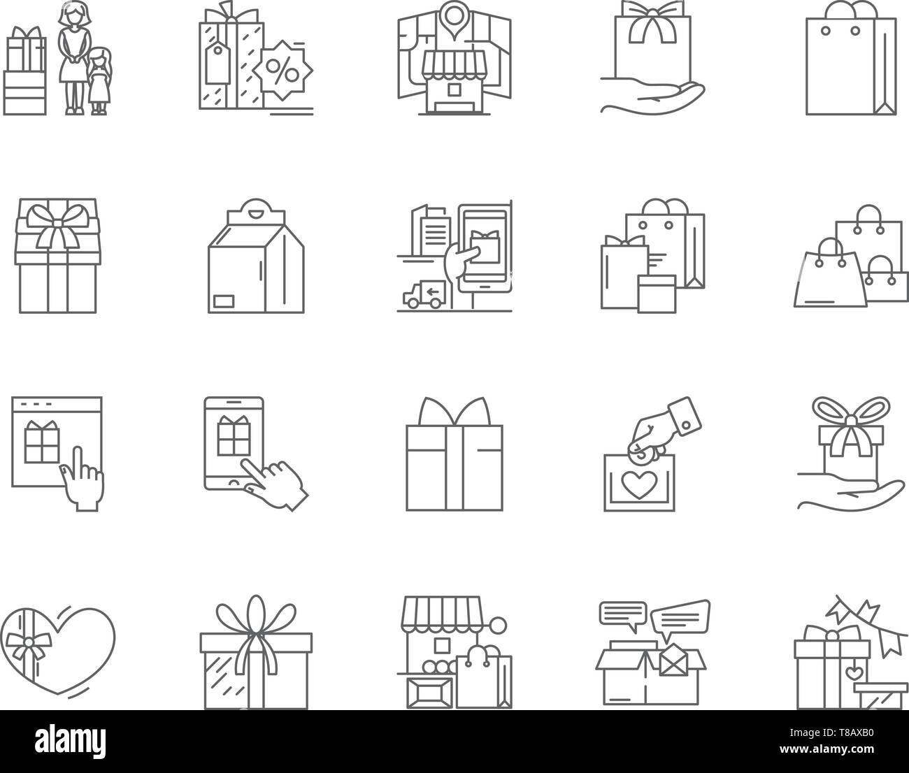 Gift basket service line icons, signs, vector set, outline illustration