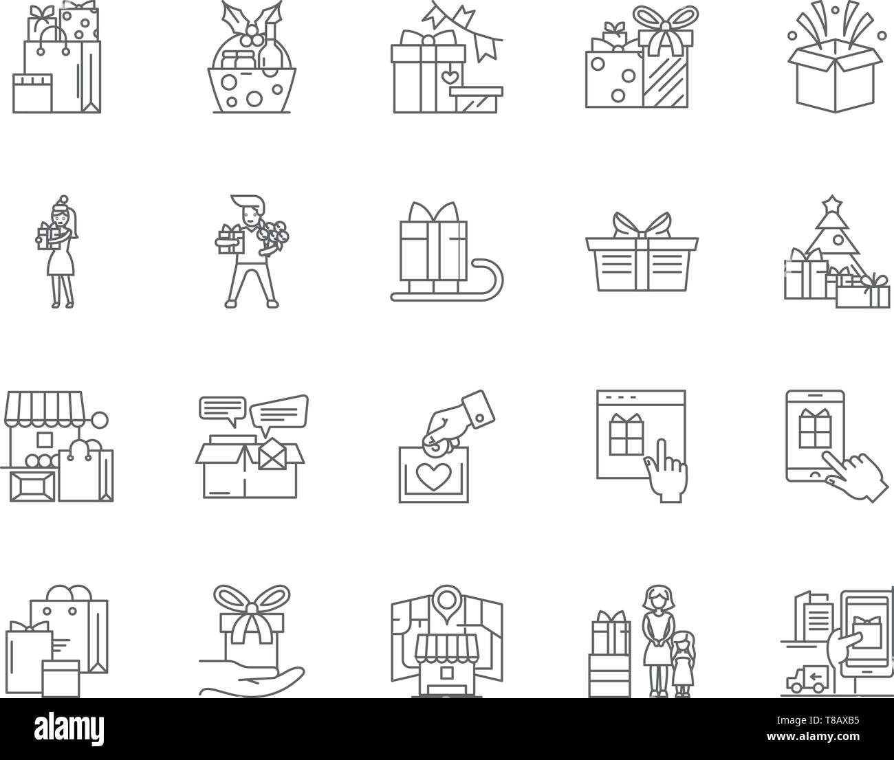Gift shops line icons, signs, vector set, outline illustration concept  Stock Vector