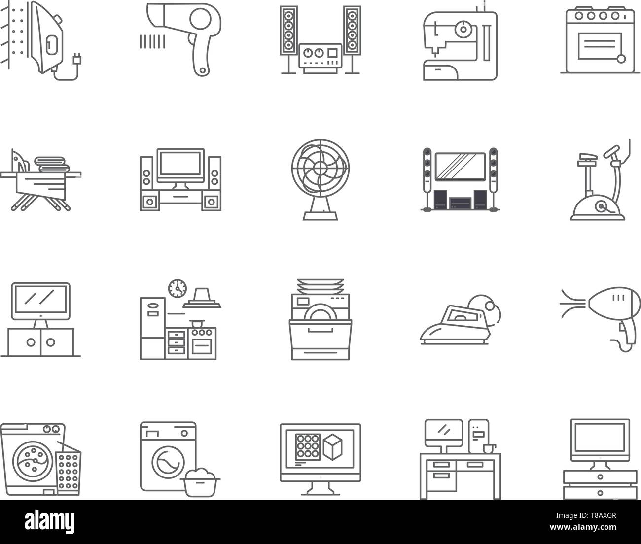 Home appliances line icons, signs, vector set, outline illustration concept  Stock Vector