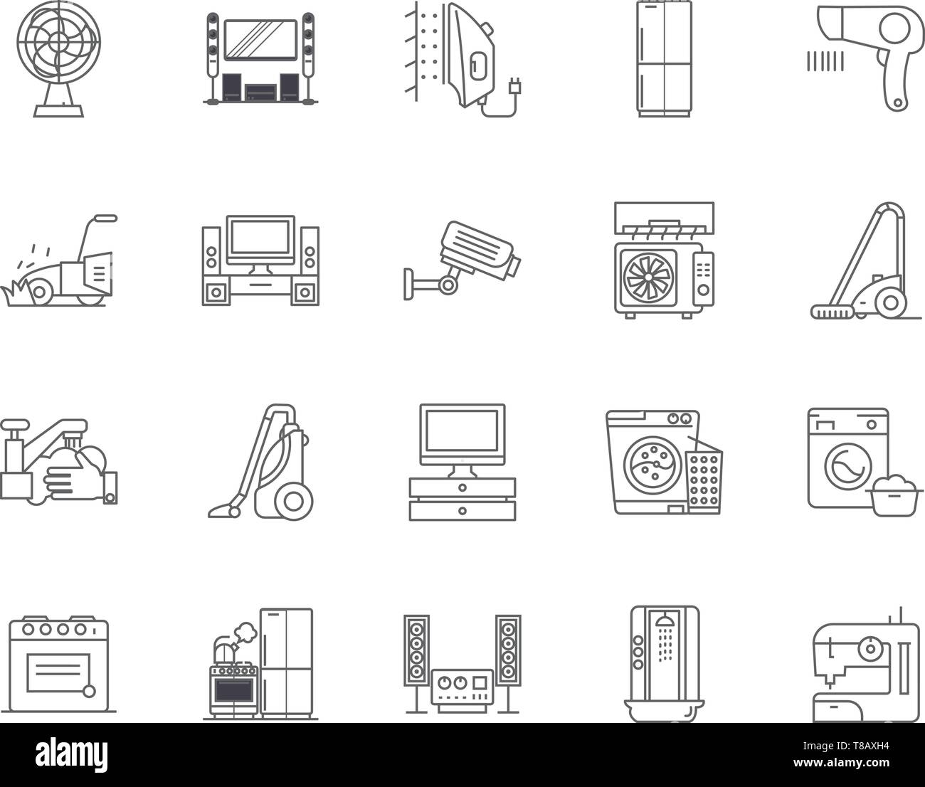 Home electronics line icons, signs, vector set, outline illustration concept  Stock Vector