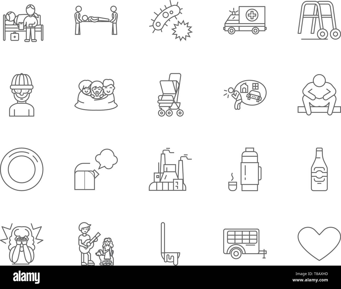 Homeless line icons, signs, vector set, outline illustration concept  Stock Vector