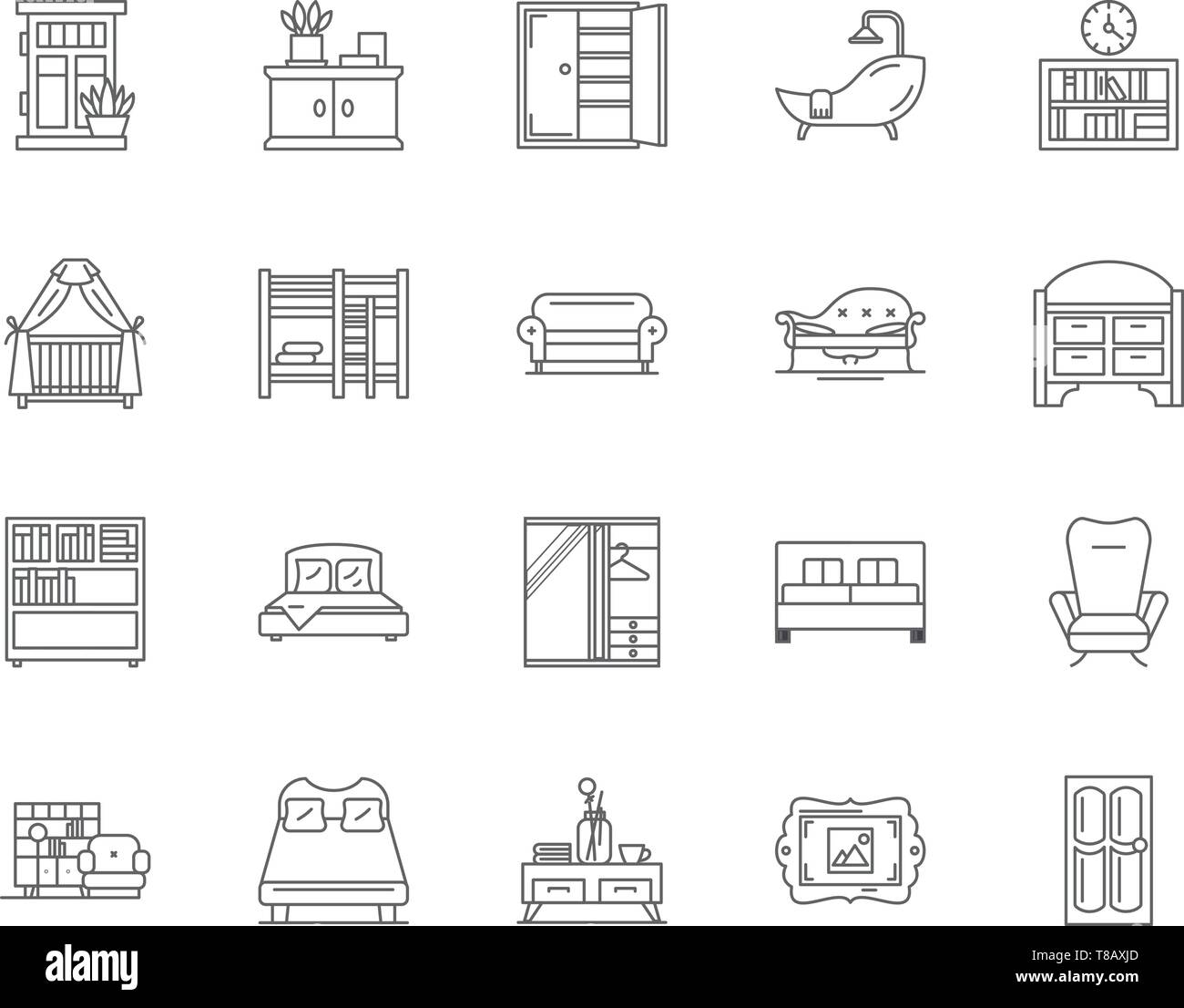 Household furniture line icons, signs, vector set, outline illustration concept Stock Vector