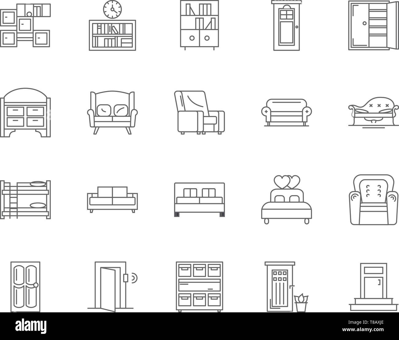 Household furniture shop line icons, signs, vector set, outline illustration concept  Stock Vector
