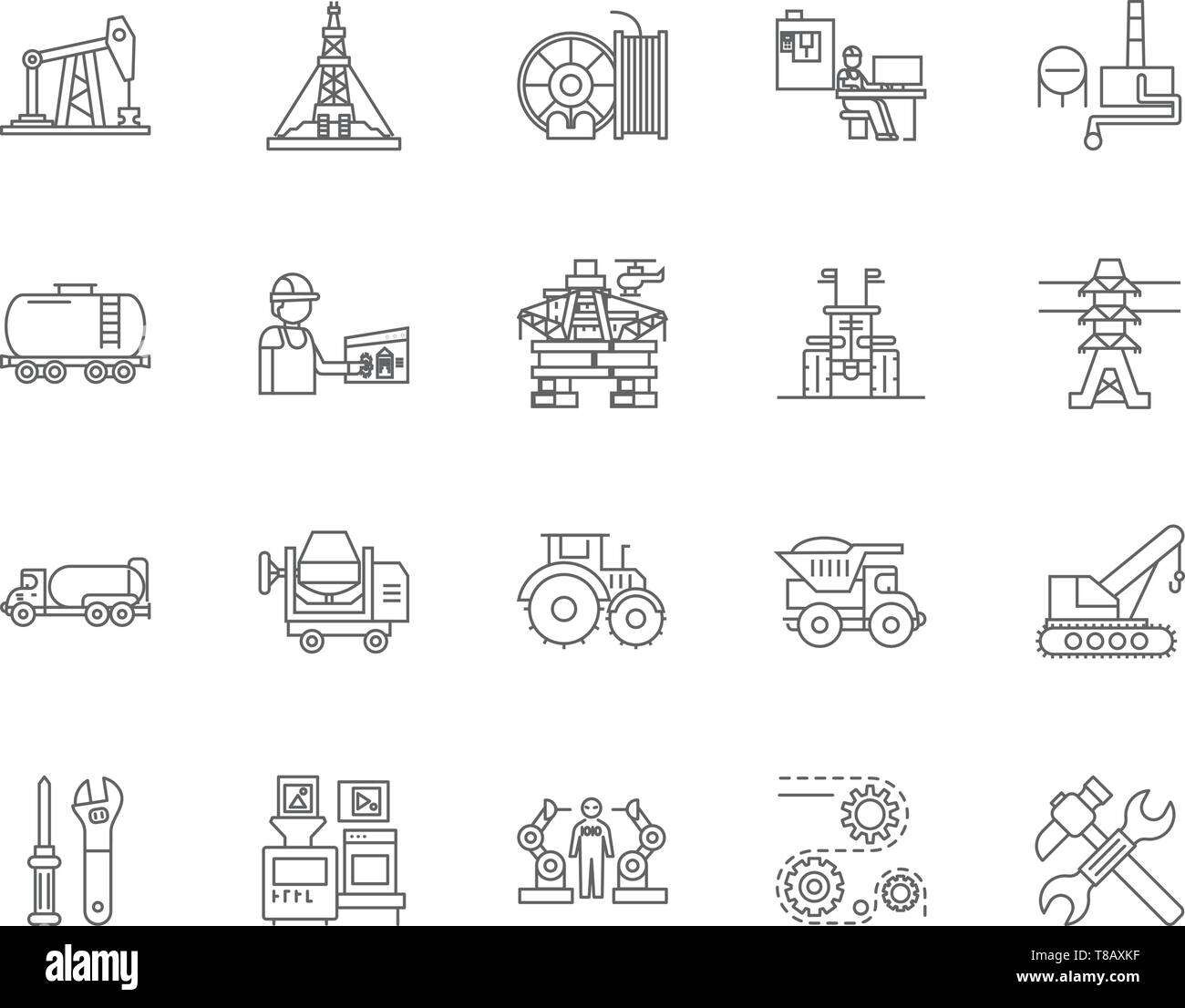 Industrial equipment line icons, signs, vector set, outline