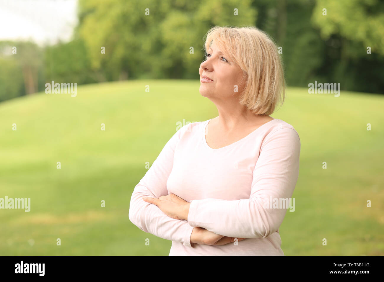 Portrait of beautiful mature woman outdoors Stock Photo Alamy