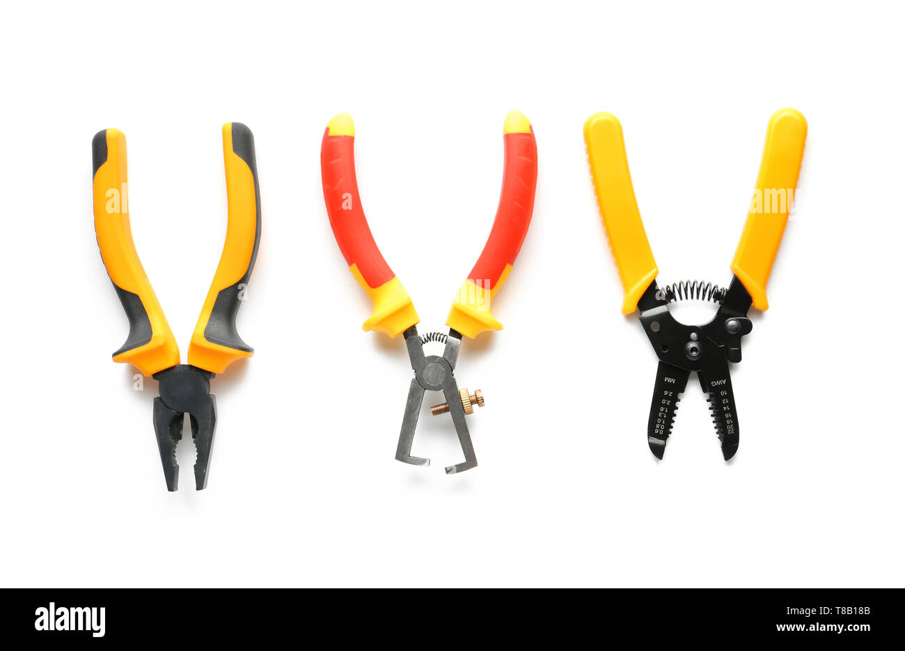Pliers and wire strippers on white background Stock Photo