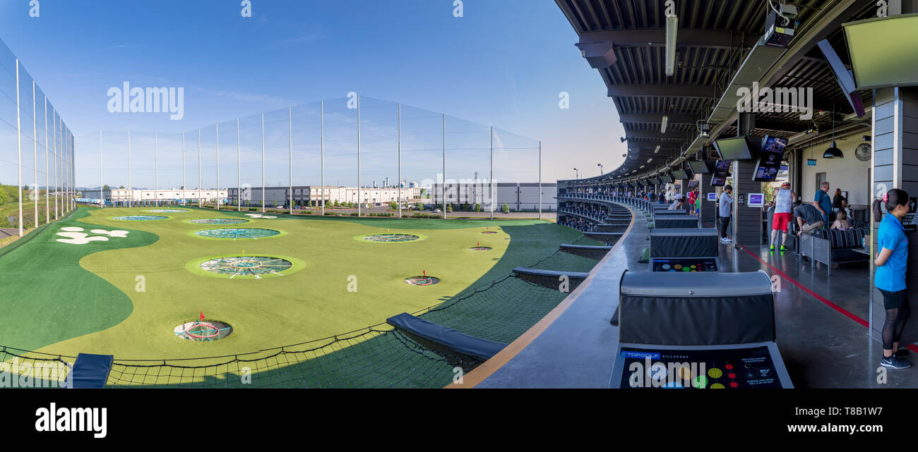 Hillsboro, Oregon May 11, 2019 TopGolf, Entertainment venue with swanky lounge with drinks