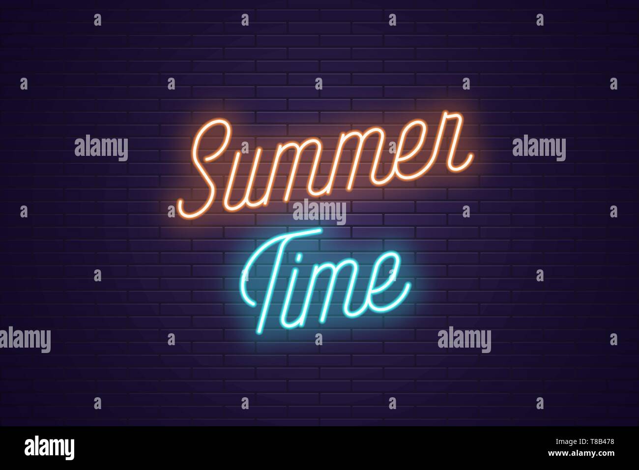 Neon Lettering Of Summer Time Glowing Headline Bright Neon